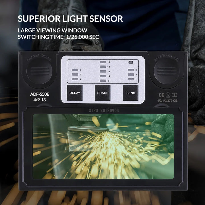 Close-up of the superior light sensor display with adjustable shade range from 4/9-13.