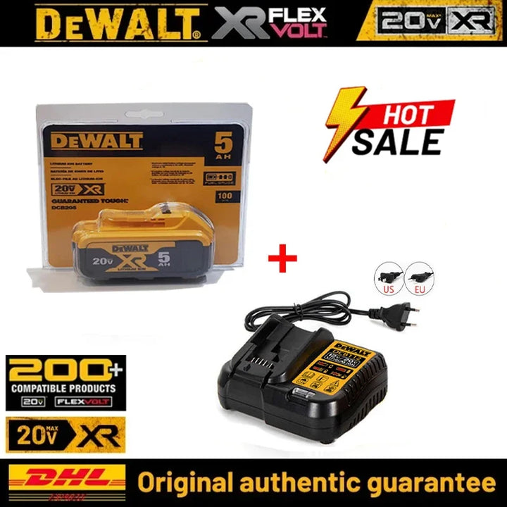 DeWalt XR Flexvolt 20V battery & charger combo with promotional sale banner.