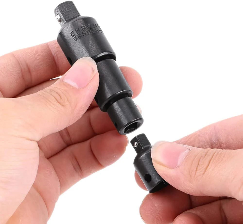 User connecting impact socket adapters for drill and wrench use