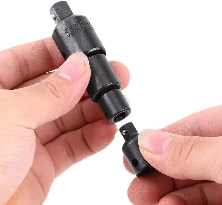 User connecting impact socket adapters for drill and wrench use