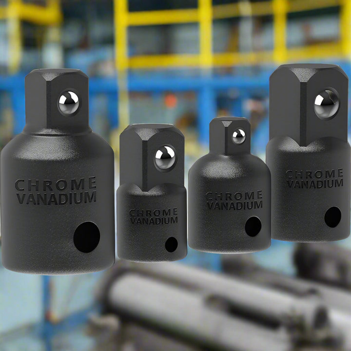 4PCS Impact Socket Adapter & Reducer Set – Heavy-Duty Alloy Steel with Black Coating