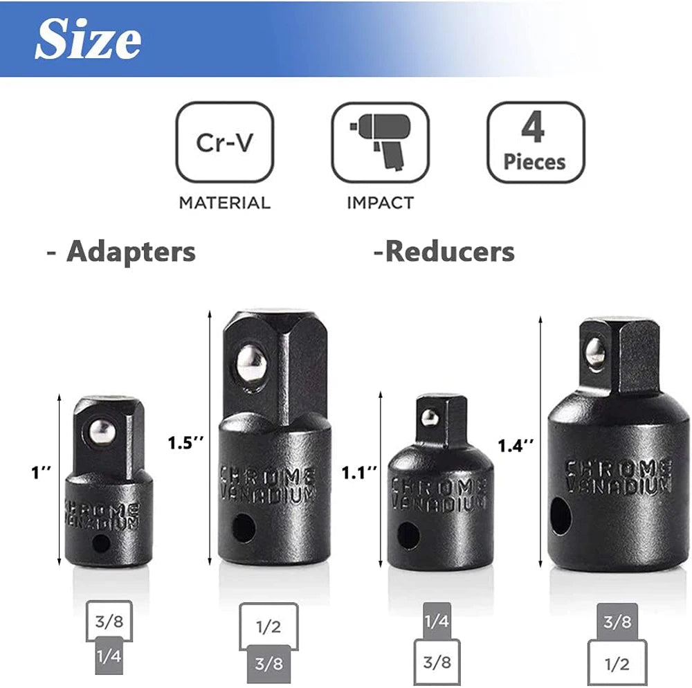 Impact socket adapter size chart for quick and easy reference