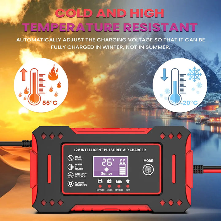  Temperature-resistant battery charger with automatic adjustment for extreme hot and cold climates