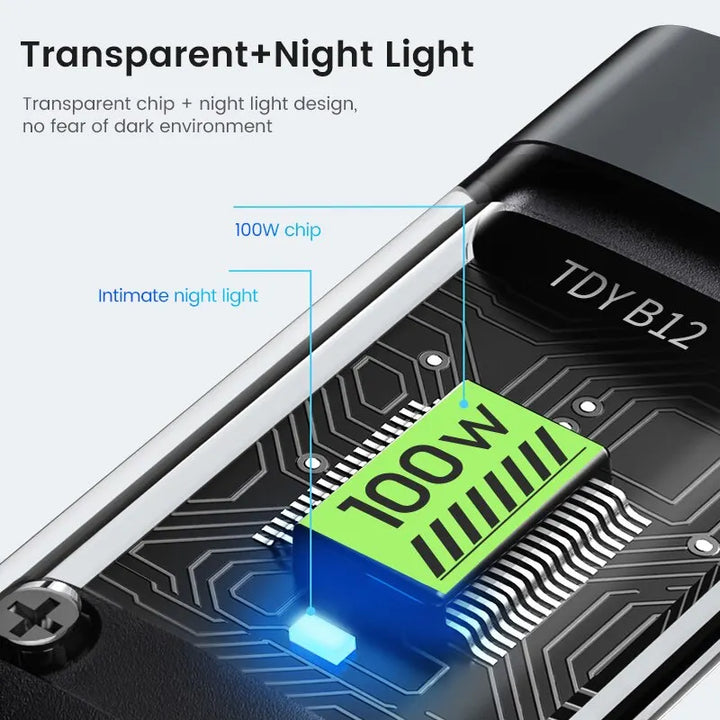 Transparent chip charging cable with built-in LED night light for better visibility.