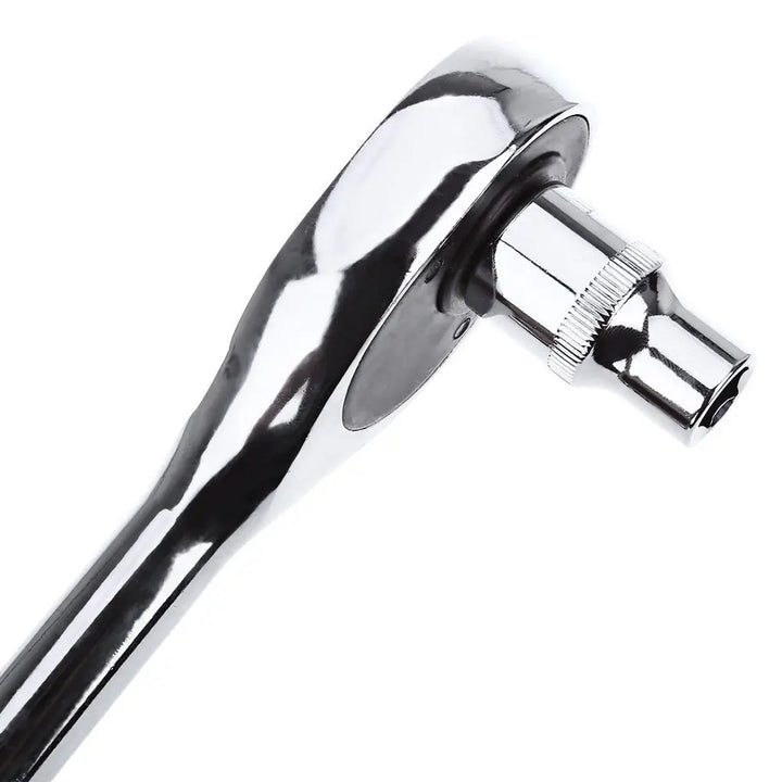 Close-up of the high-quality chrome vanadium steel ratchet wrench, highlighting durability and ergonomic design.