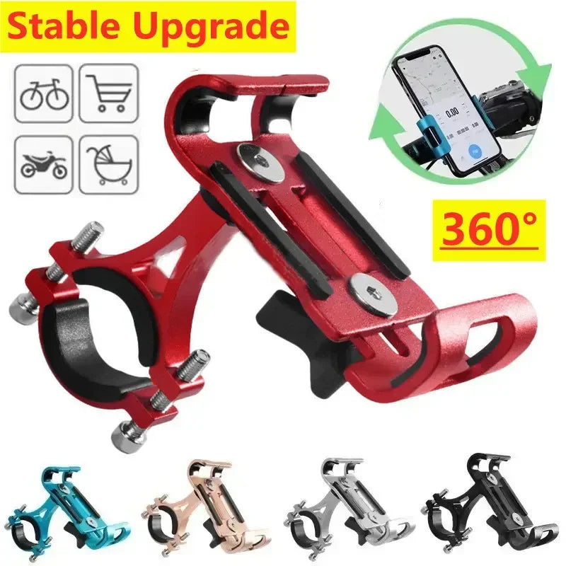 Red aluminum 360° rotating bike phone holder with adjustable clamp