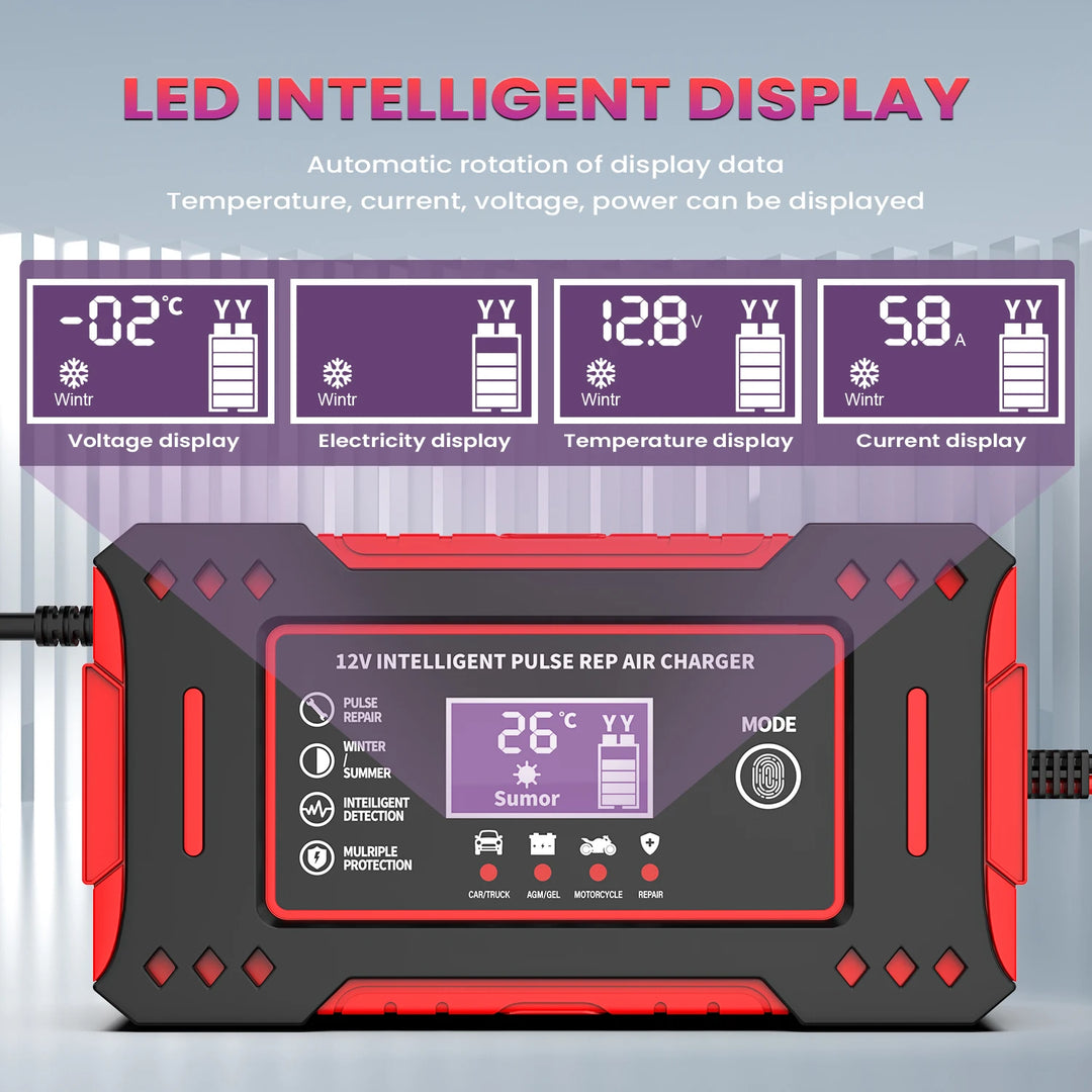  LED intelligent display showing battery voltage, temperature, and charging status