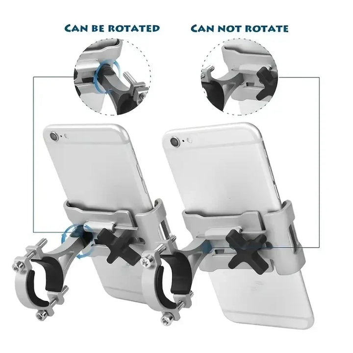 Diagram showing 360° rotation and fixed position of the phone holder.