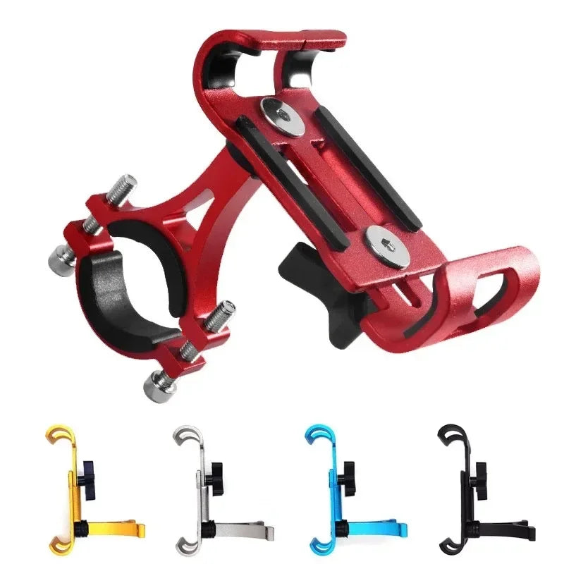 Red aluminum alloy phone holder displayed with different color options.