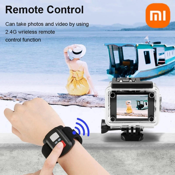Xiaomi 4K action camera controlled via a smartwatch for hands-free recording
